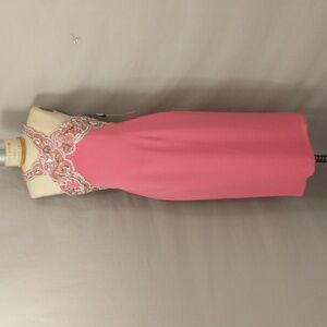 Pink Silk Designer Dress Beaded Bodice Evening Wear NWT Filenes Oleg Cassini